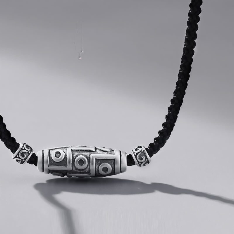 999 Sterling Silver Nine-Eye Dzi Bead Protection Necklace Pendant 999 Sterling Silver Nine-Eye Dzi Bead Protection Necklace Pendant