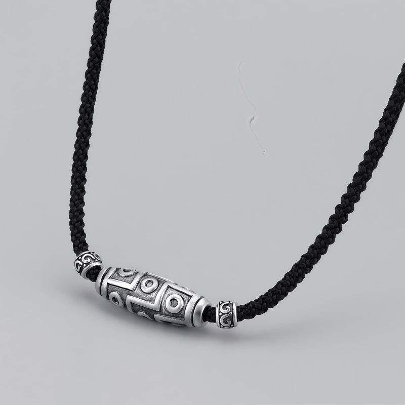 999 Sterling Silver Nine-Eye Dzi Bead Protection Necklace Pendant 999 Sterling Silver Nine-Eye Dzi Bead Protection Necklace Pendant
