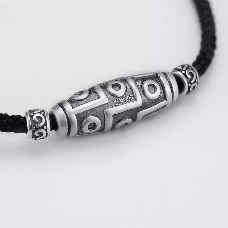 999 Sterling Silver Nine-Eye Dzi Bead Protection Necklace Pendant 999 Sterling Silver Nine-Eye Dzi Bead Protection Necklace Pendant