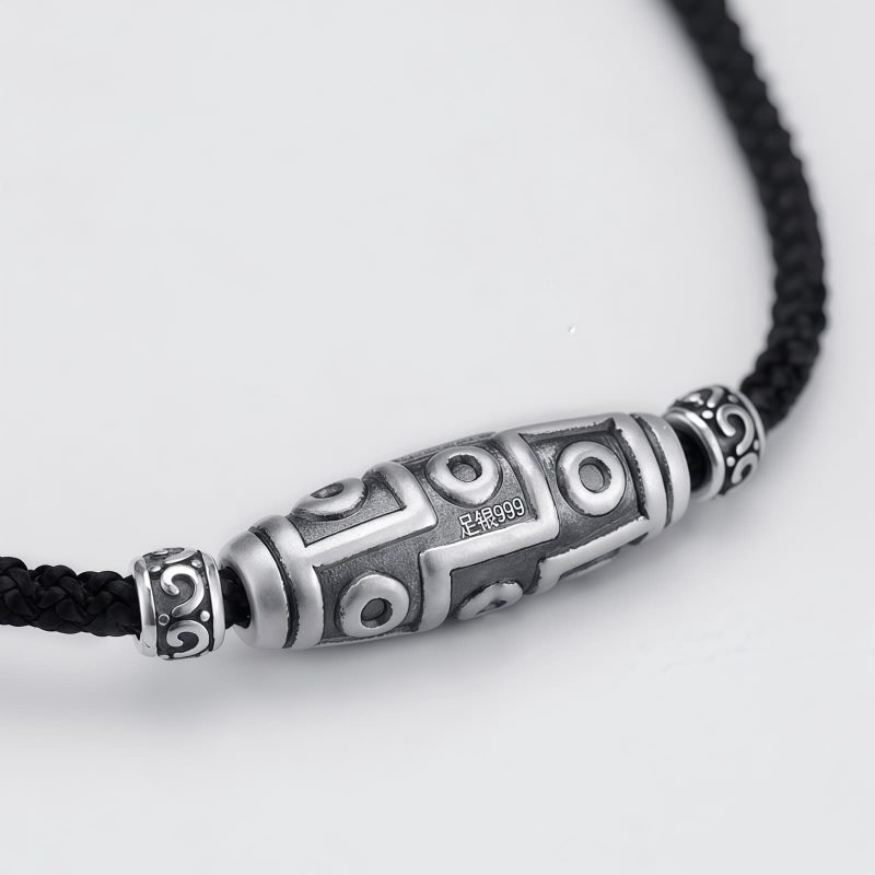 999 Sterling Silver Nine-Eye Dzi Bead Protection Necklace Pendant 999 Sterling Silver Nine-Eye Dzi Bead Protection Necklace Pendant