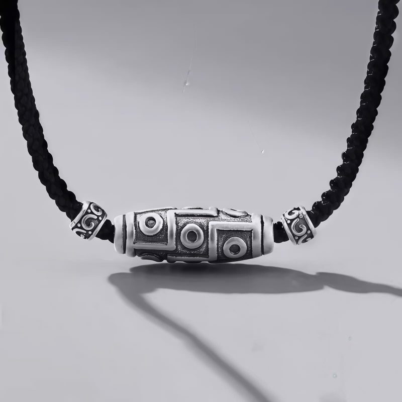 999 Sterling Silver Nine-Eye Dzi Bead Protection Necklace Pendant 999 Sterling Silver Nine-Eye Dzi Bead Protection Necklace Pendant