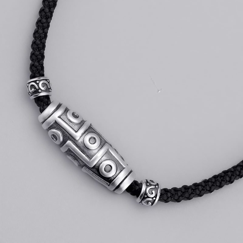 999 Sterling Silver Nine-Eye Dzi Bead Protection Necklace Pendant 999 Sterling Silver Nine-Eye Dzi Bead Protection Necklace Pendant