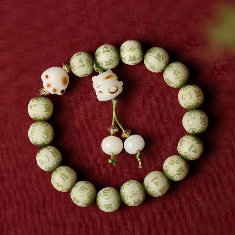 Bodhi Seed Cat Paw Wisdom Bracelet with Om Mani Padme Hum Charm Bodhi Seed Cat Paw Wisdom Bracelet with Om Mani Padme Hum Charm
