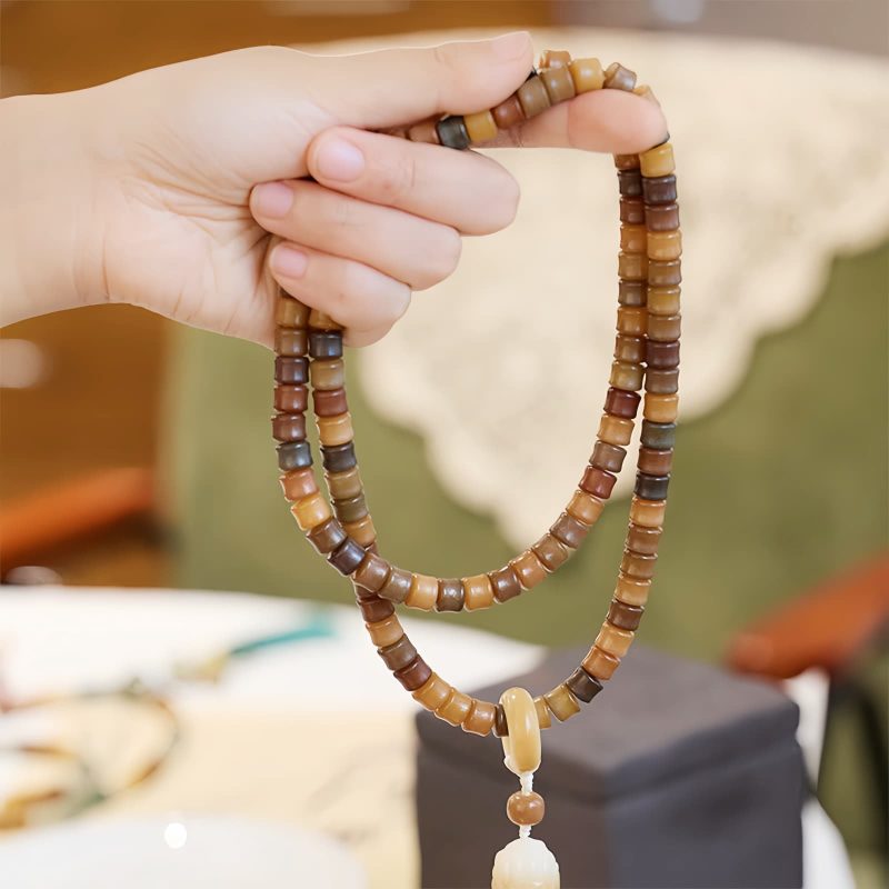 彫刻入り菩提樹の種 108玉 瞑想・念珠ブレスレット Engraved Bodhi Seed Harmony Meditation Bracelet