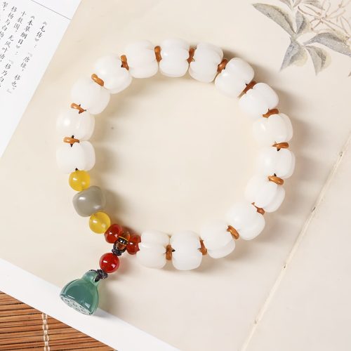 Natural Bodhi Seed Lotus Bracelet with Red Agate