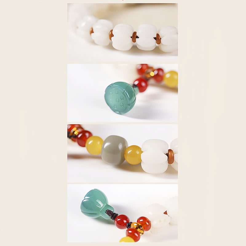 Natural Bodhi Seed Lotus Bracelet with Red Agate Natural Bodhi Seed Lotus Bracelet with Red Agate