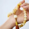 天然菩提樹 獅子舞チャーム 腕輪念珠 Natural Bodhi Seed Dancing Lion Charm Bracelet