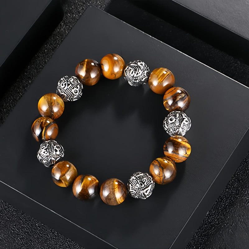Natural Lava Rock & Tiger Eye Om Mani Padme Hum Bracelet Natural Lava Rock & Tiger Eye Om Mani Padme Hum Bracelet