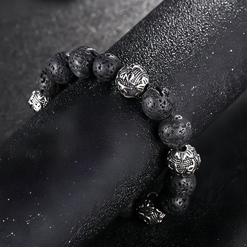 Natural Lava Rock & Tiger Eye Om Mani Padme Hum Bracelet Natural Lava Rock & Tiger Eye Om Mani Padme Hum Bracelet