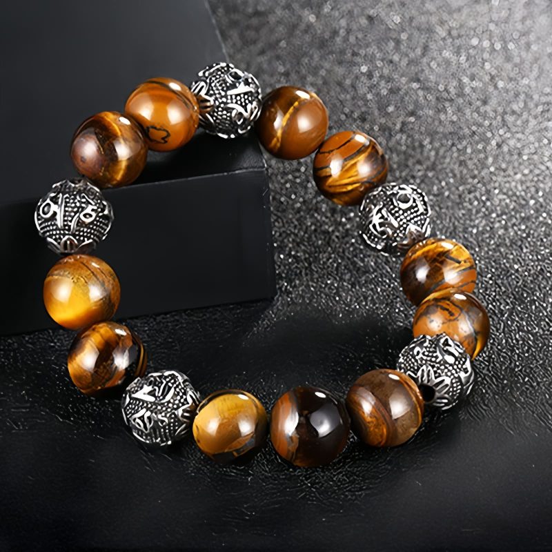 Natural Lava Rock & Tiger Eye Om Mani Padme Hum Bracelet Natural Lava Rock & Tiger Eye Om Mani Padme Hum Bracelet