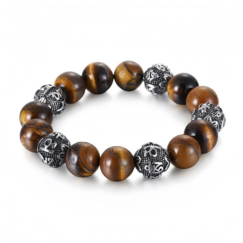 Natural Lava Rock & Tiger Eye Om Mani Padme Hum Bracelet Natural Lava Rock & Tiger Eye Om Mani Padme Hum Bracelet