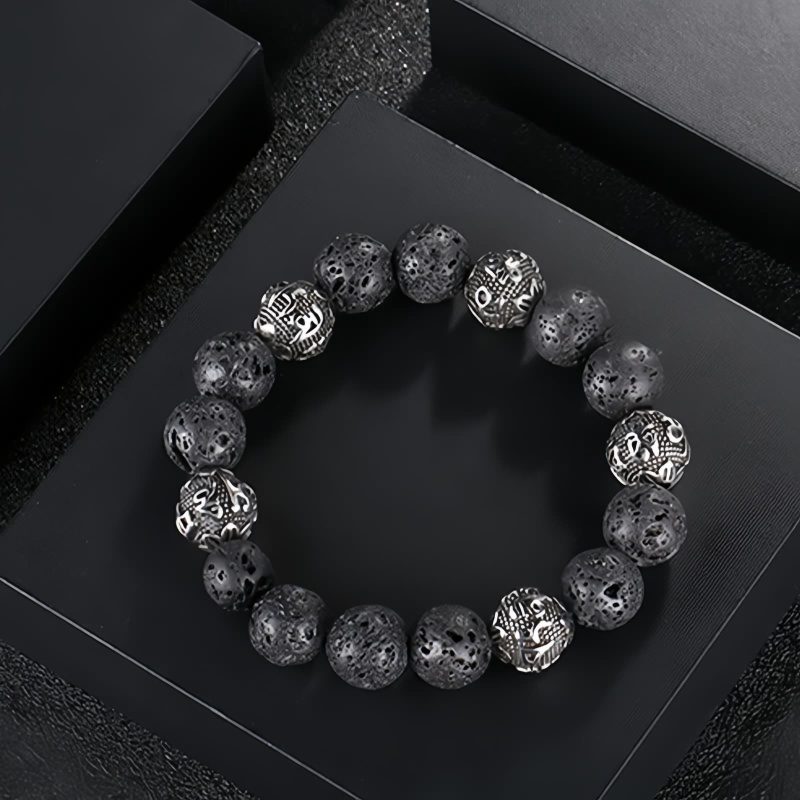Natural Lava Rock & Tiger Eye Om Mani Padme Hum Bracelet Natural Lava Rock & Tiger Eye Om Mani Padme Hum Bracelet