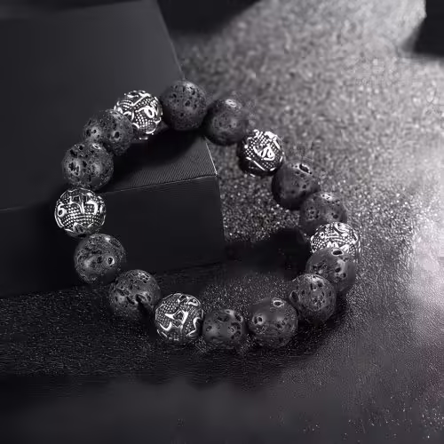 Natural Lava Rock & Tiger Eye Om Mani Padme Hum Bracelet Natural Lava Rock & Tiger Eye Om Mani Padme Hum Bracelet
