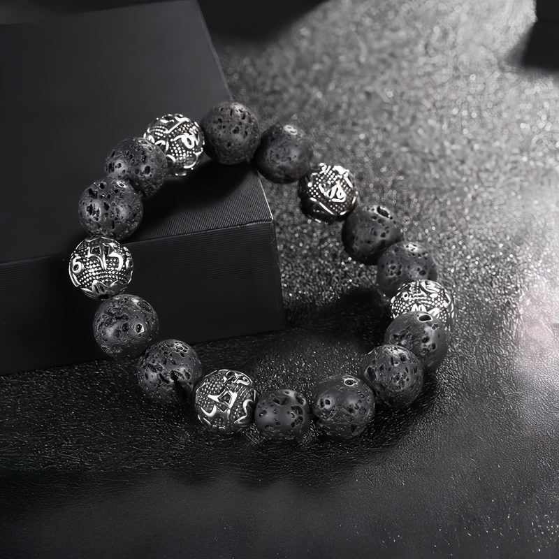 Natural Lava Rock & Tiger Eye Om Mani Padme Hum Bracelet Natural Lava Rock & Tiger Eye Om Mani Padme Hum Bracelet