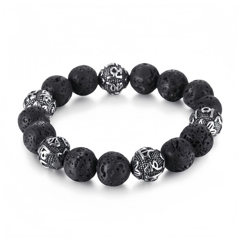 Natural Lava Rock & Tiger Eye Om Mani Padme Hum Bracelet Natural Lava Rock & Tiger Eye Om Mani Padme Hum Bracelet