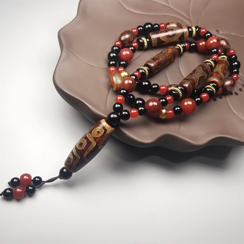 Nine-Eye Dzi Bead Red Agate Necklace Nine-Eye Dzi Bead Red Agate Necklace