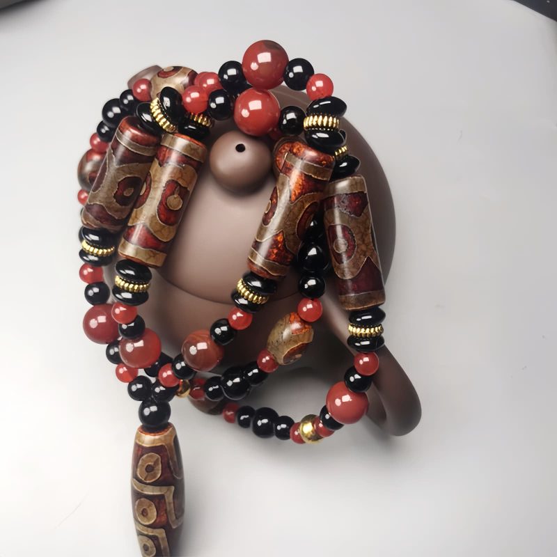 Nine-Eye Dzi Bead Red Agate Necklace Nine-Eye Dzi Bead Red Agate Necklace