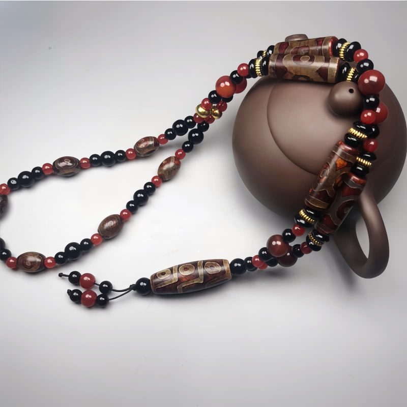 Nine-Eye Dzi Bead Red Agate Necklace Nine-Eye Dzi Bead Red Agate Necklace