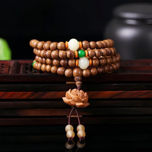 Peach Wood Bodhi Seed Lotus Meditation Bracelet