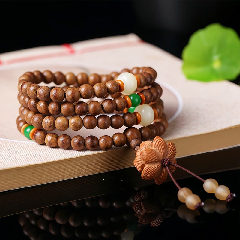 Peach Wood Bodhi Seed Lotus Meditation Bracelet Peach Wood Bodhi Seed Lotus Meditation Bracelet