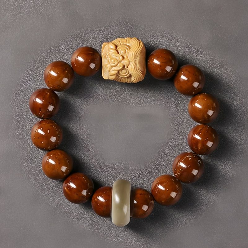 Purple Bodhi Seed Wisdom Bracelet with Dancing Lion Purple Bodhi Seed Wisdom Bracelet with Dancing Lion