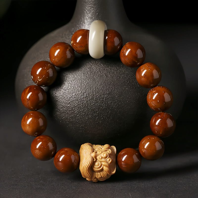 Purple Bodhi Seed Wisdom Bracelet with Dancing Lion Purple Bodhi Seed Wisdom Bracelet with Dancing Lion