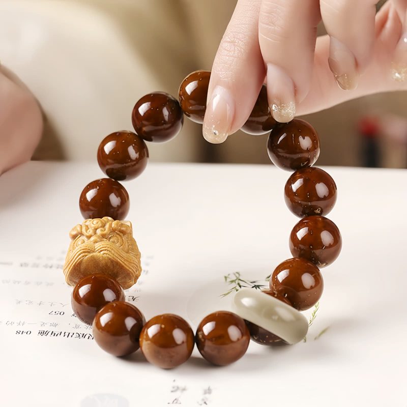 Purple Bodhi Seed Wisdom Bracelet with Dancing Lion Purple Bodhi Seed Wisdom Bracelet with Dancing Lion