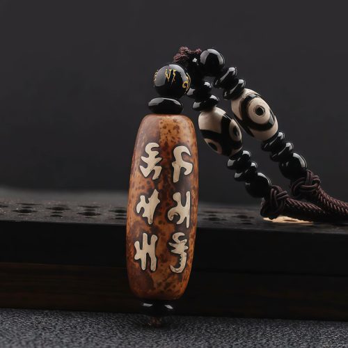 Tibet Dzi Bead Om Mani Padme Hum Avalokitesvara Wealth Necklace