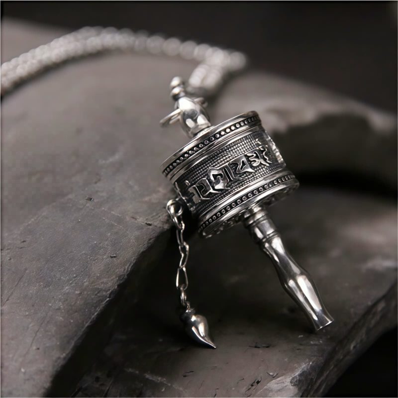 Tibetan 925 Sterling Silver Om Mani Padme Hum Prayer Wheel Necklace Tibetan 925 Sterling Silver Om Mani Padme Hum Prayer Wheel Necklace