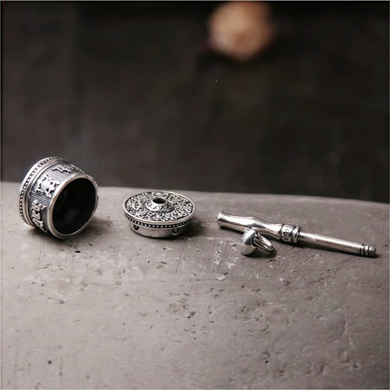 Tibetan 925 Sterling Silver Om Mani Padme Hum Prayer Wheel Necklace Tibetan 925 Sterling Silver Om Mani Padme Hum Prayer Wheel Necklace