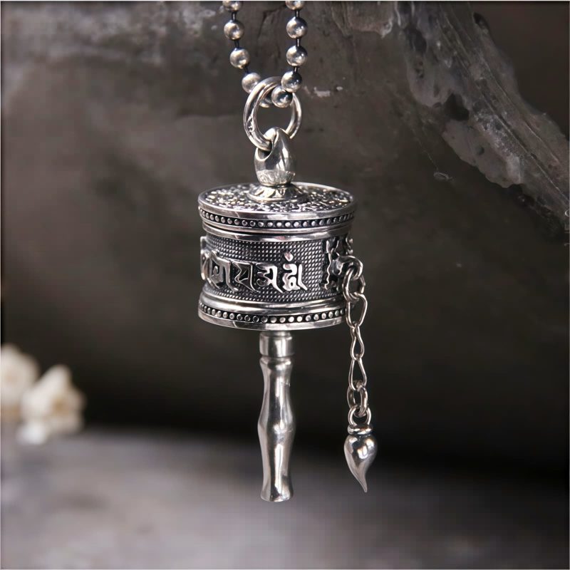 Tibetan 925 Sterling Silver Om Mani Padme Hum Prayer Wheel Necklace Tibetan 925 Sterling Silver Om Mani Padme Hum Prayer Wheel Necklace