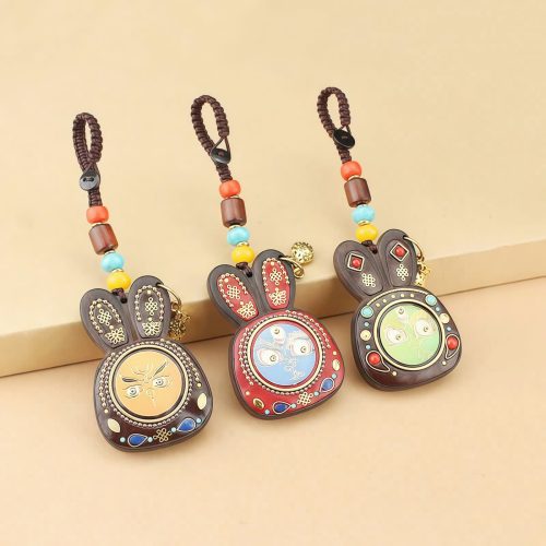 Tibetan Ebony Five God of Wealth Key Chain
