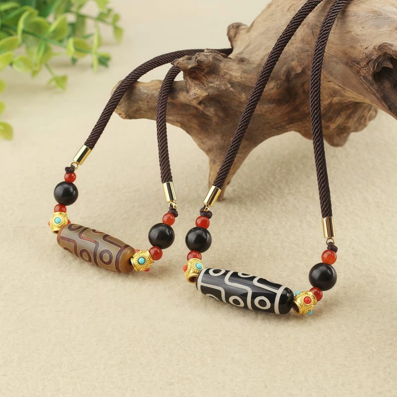 Tibetan Nine-Eye Dzi Bead Protection Necklace Tibetan Nine-Eye Dzi Bead Protection Necklace
