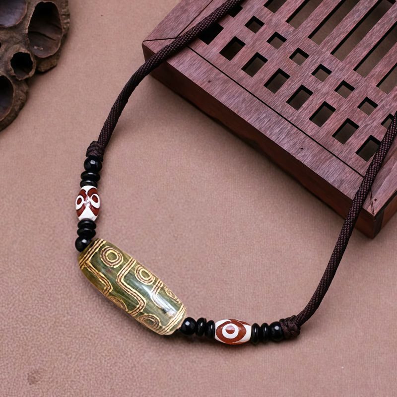 Agate Tibetan Dzi Bead Protection Necklace Agate Tibetan Dzi Bead Protection Necklace