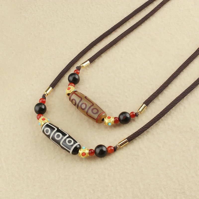 Tibetan Nine-Eye Dzi Bead Protection Necklace Tibetan Nine-Eye Dzi Bead Protection Necklace