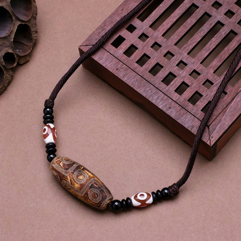 Agate Tibetan Dzi Bead Protection Necklace Agate Tibetan Dzi Bead Protection Necklace