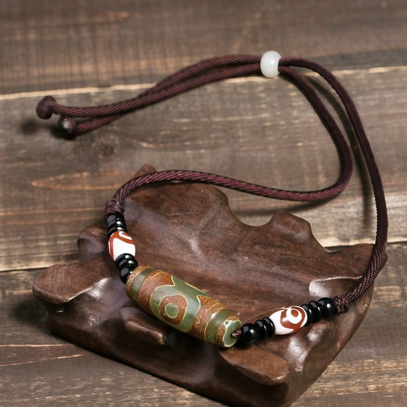 Agate Tibetan Dzi Bead Protection Necklace Agate Tibetan Dzi Bead Protection Necklace