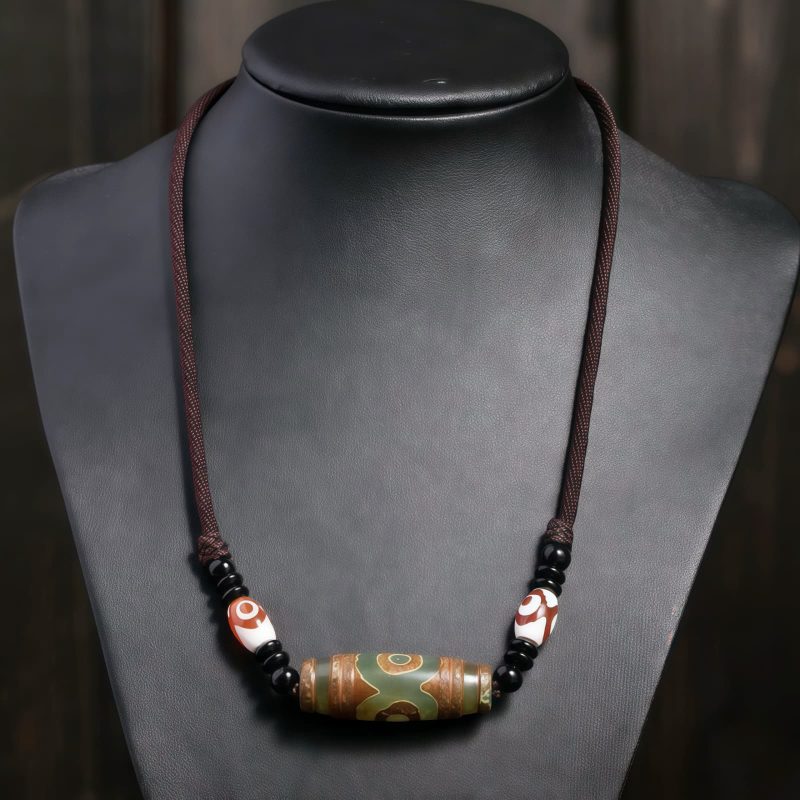 Agate Tibetan Dzi Bead Protection Necklace Agate Tibetan Dzi Bead Protection Necklace
