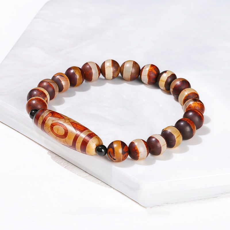 Pulsera Tibetana de Sándalo y Cuenta Dzi de Nueve Ojos para la Abundancia Tibetan Nine-Eye Dzi Bead Sandalwood Wealth Bracelet