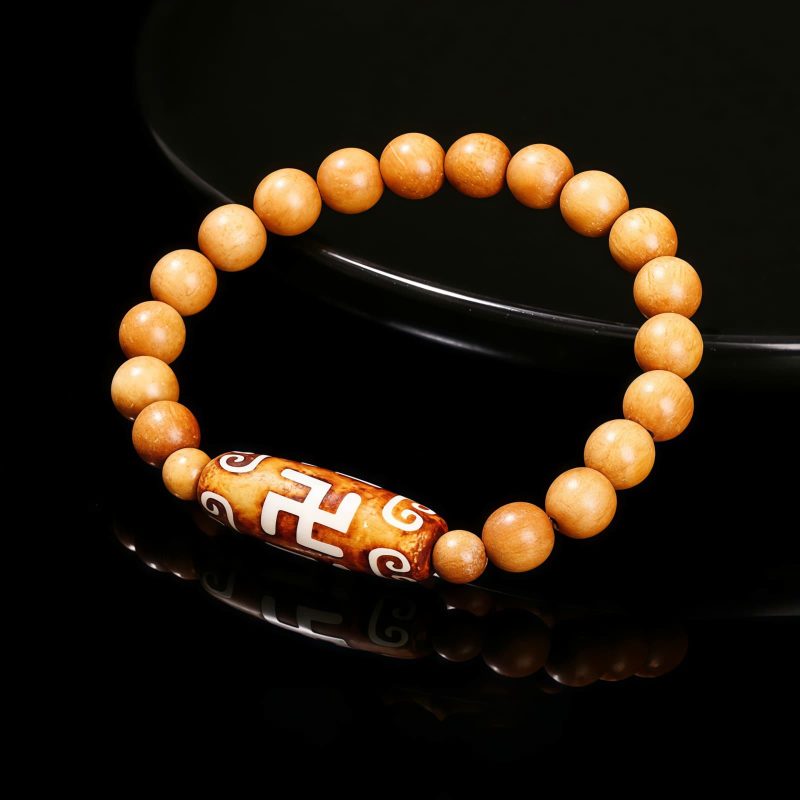 Pulsera Tibetana de Sándalo y Cuenta Dzi de Nueve Ojos para la Abundancia Tibetan Nine-Eye Dzi Bead Sandalwood Wealth Bracelet