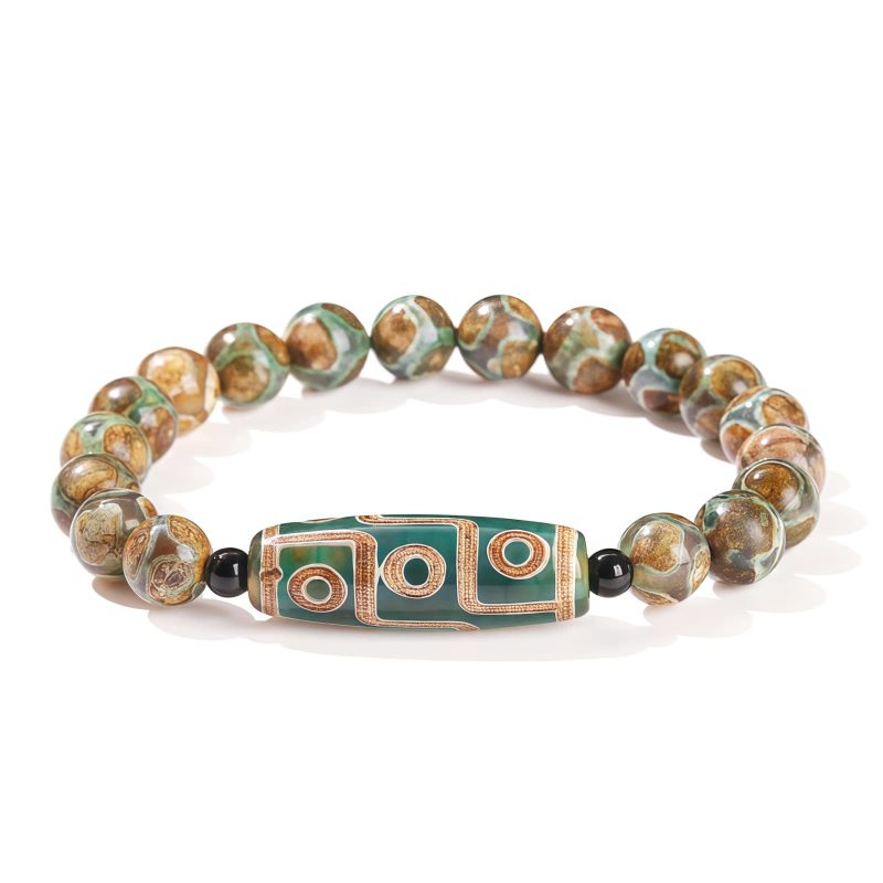 Pulsera Tibetana de Sándalo y Cuenta Dzi de Nueve Ojos para la Abundancia Tibetan Nine-Eye Dzi Bead Sandalwood Wealth Bracelet