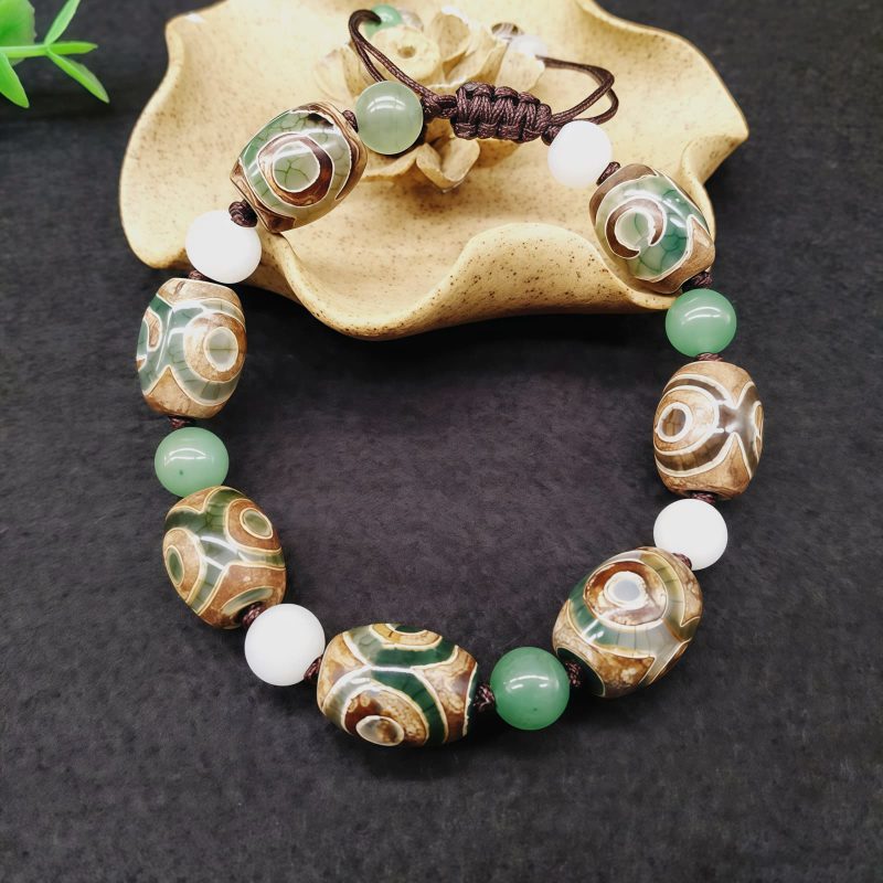 Pulsera Tibetana de Protección con Cuenta Dzi de Tres Ojos Tibetan Three-Eyed Dzi Bead Protection Bracelet