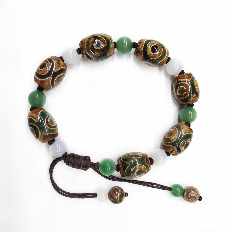 Pulsera Tibetana de Protección con Cuenta Dzi de Tres Ojos Tibetan Three-Eyed Dzi Bead Protection Bracelet