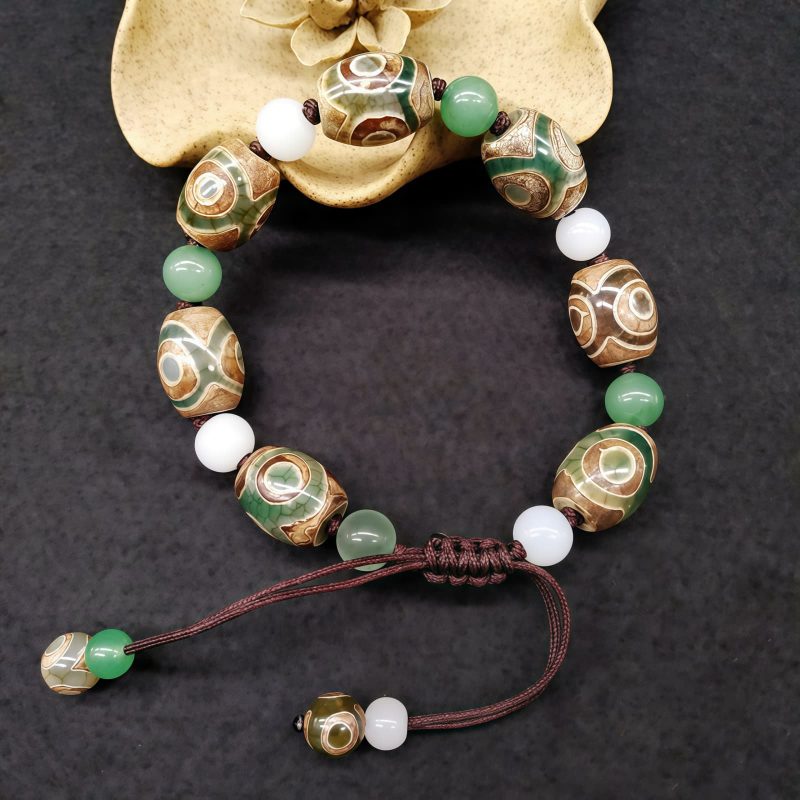 Pulsera Tibetana de Protección con Cuenta Dzi de Tres Ojos Tibetan Three-Eyed Dzi Bead Protection Bracelet