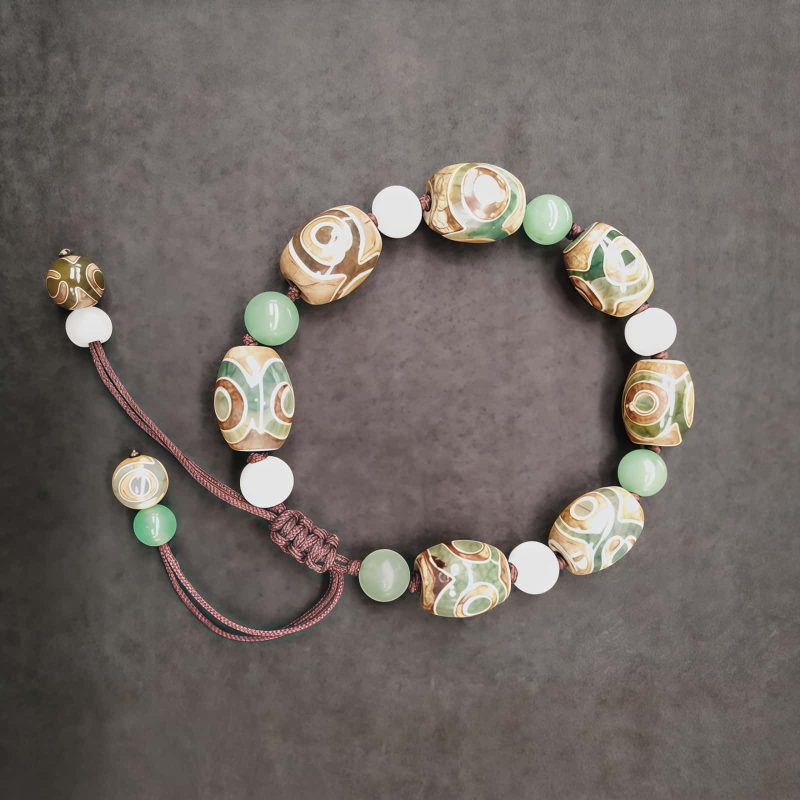Pulsera Tibetana de Protección con Cuenta Dzi de Tres Ojos Tibetan Three-Eyed Dzi Bead Protection Bracelet