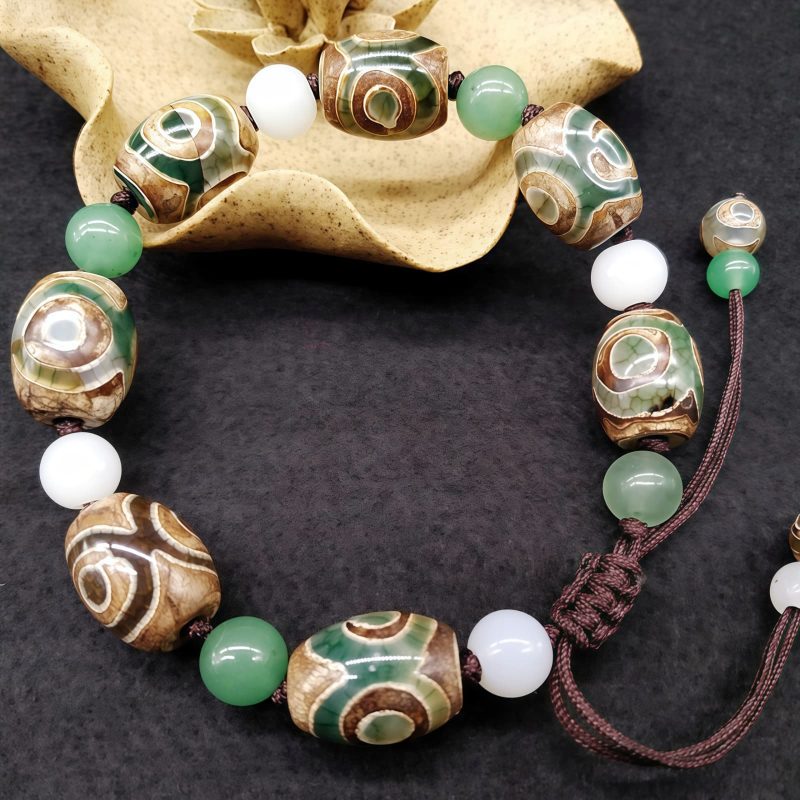 Pulsera Tibetana de Protección con Cuenta Dzi de Tres Ojos Tibetan Three-Eyed Dzi Bead Protection Bracelet