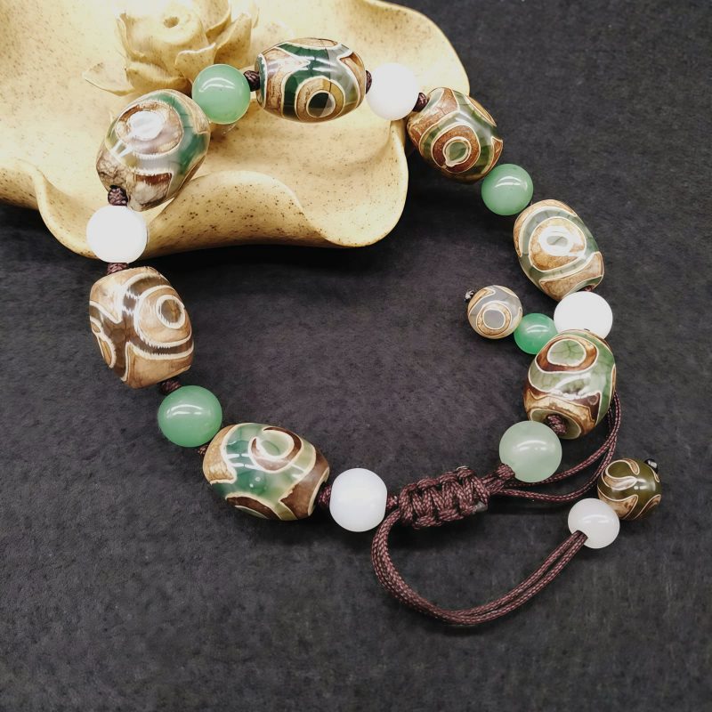Pulsera Tibetana de Protección con Cuenta Dzi de Tres Ojos Tibetan Three-Eyed Dzi Bead Protection Bracelet