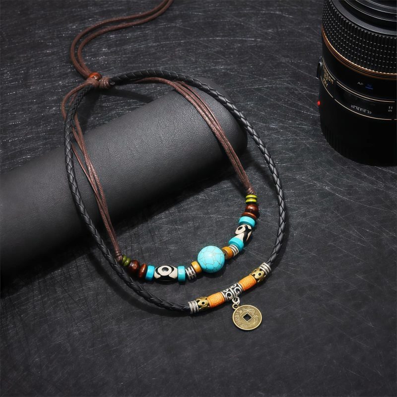 Turquoise Dzi Bead Protection Necklace Turquoise Dzi Bead Protection Necklace