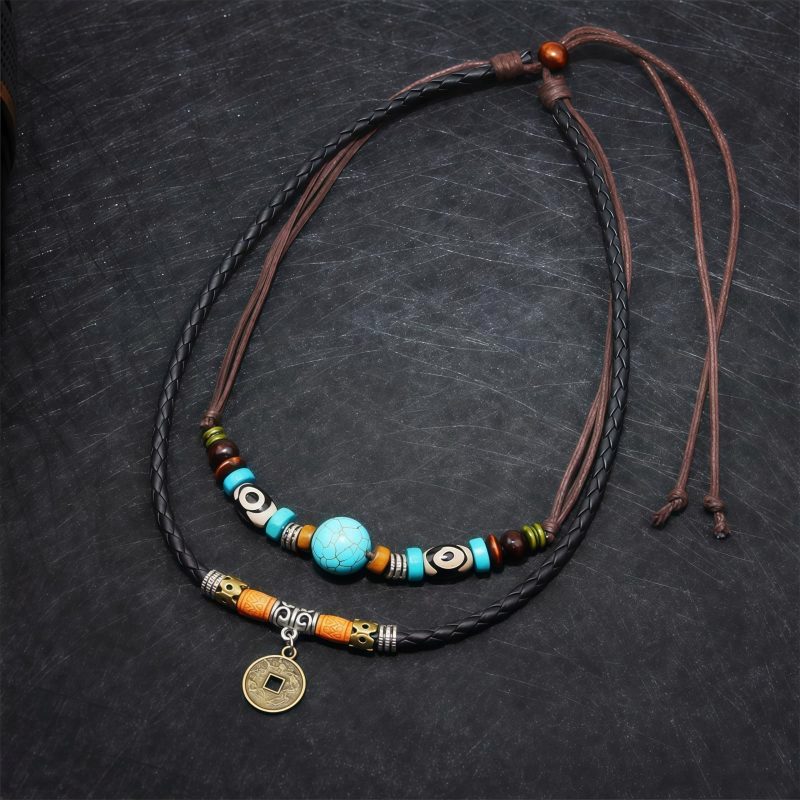 Turquoise Dzi Bead Protection Necklace Turquoise Dzi Bead Protection Necklace