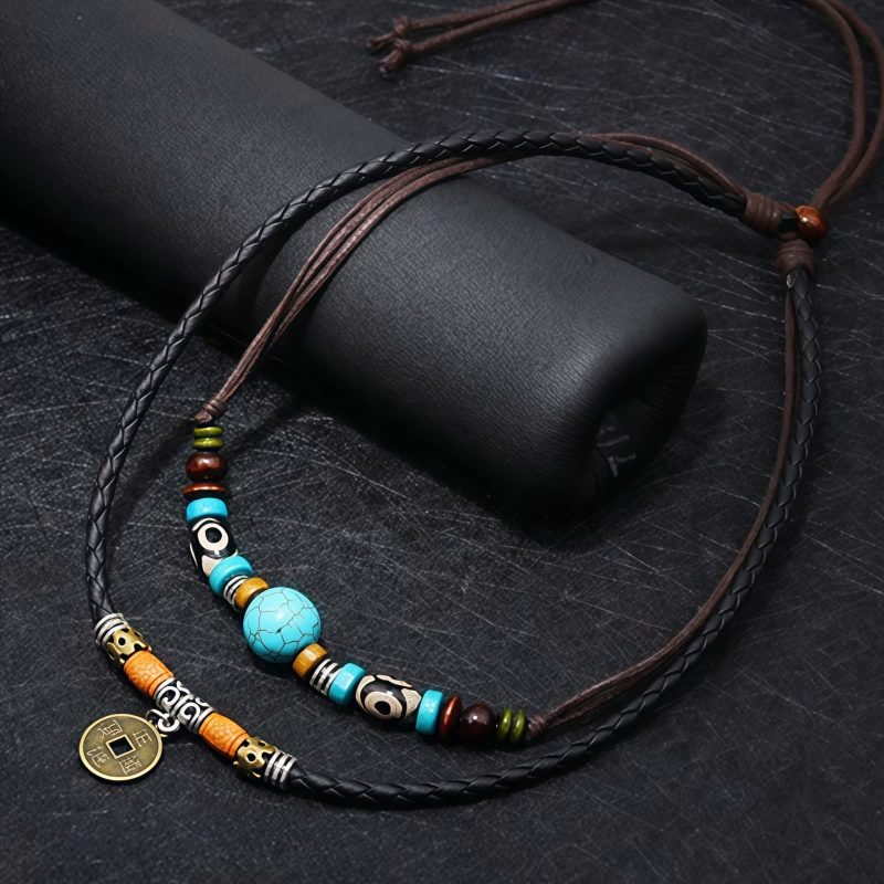 Turquoise Dzi Bead Protection Necklace Turquoise Dzi Bead Protection Necklace